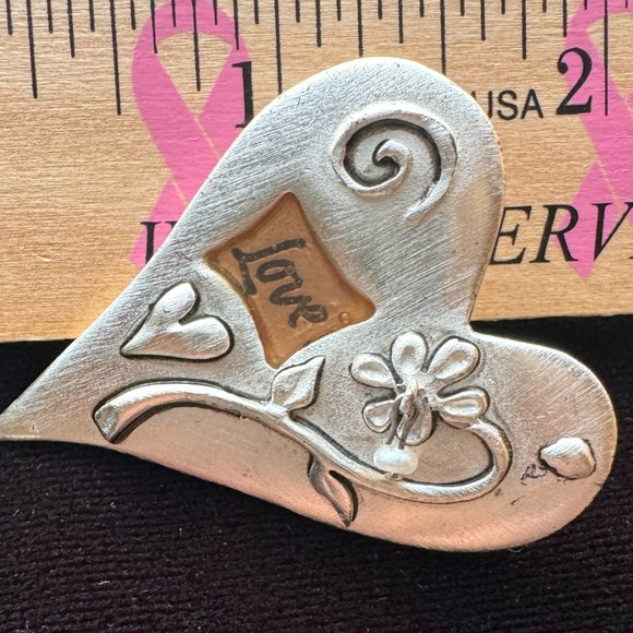 VTG 1960s BOHO VIBE HEART SHAPE MATTE SILVER TONE LAPEL HAT FASHION PIN BROACH - Picture 2 of 5